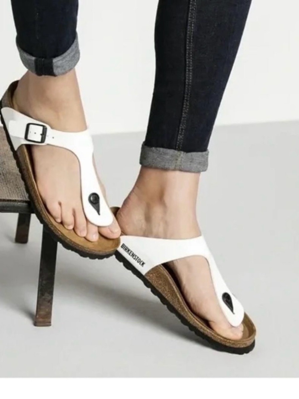 Birkenstock White Gizeh Leather Toe-Post Sandals for Women